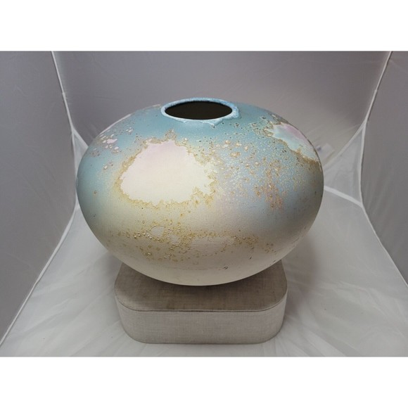 ✨ TONY EVANS RAKU Pot Vase Studio Art Pottery Ancient Sands SIGNED #25 9.5x12.5 - Picture 1 of 10